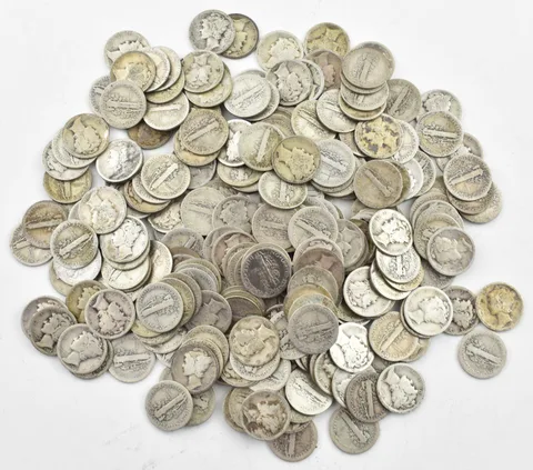1924-S Mercury 90% Silver Dime Roll Lot of 50 PCS $5 Face