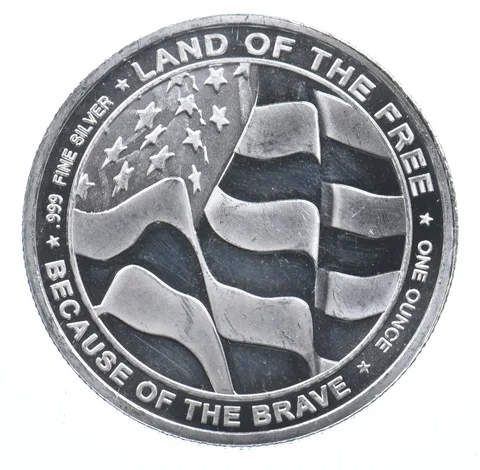 VINTAGE Art Bar/Round Land Of The Free U.S. Navy 1 Oz. .999 Silver 1 T Oz *824