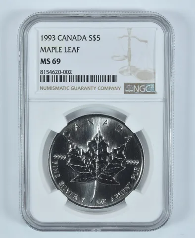 1993 Canada 5 Dollars Silver Maple Leaf MS69 NGC Brown Label