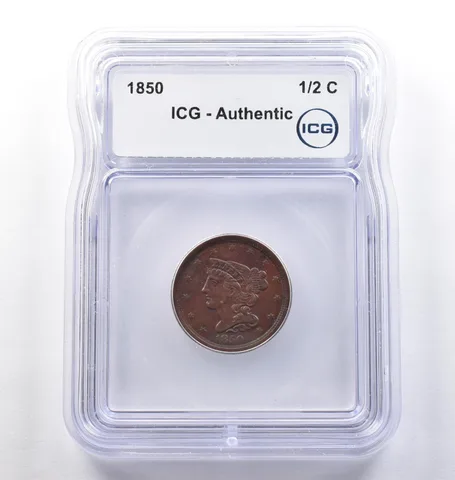 1850 Braided Hair Half Cent Authentic ICG *3786