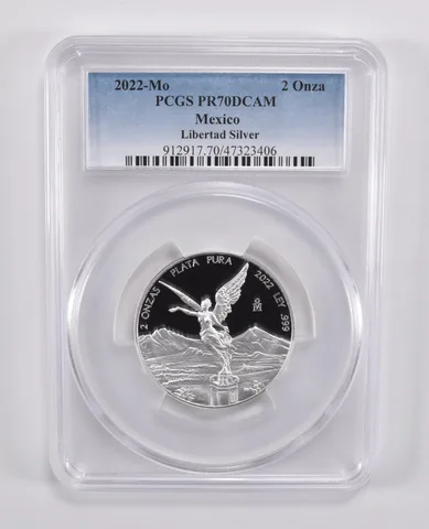 2022 MO Mexico 2 Onza Libertad 2 Oz Silver PR70 DCAM PCGS Blue Label