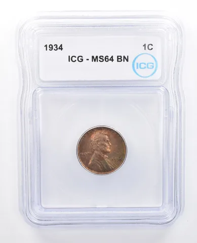 1934 Lincoln Wheat Cent MS64 BN ICG Rainbow Tone a7648