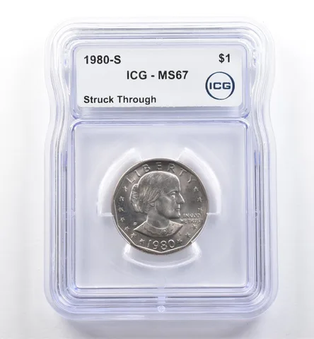 1980-S Susan B Anthony $1 Mint Error Struck Thru MS67 ICG *6026