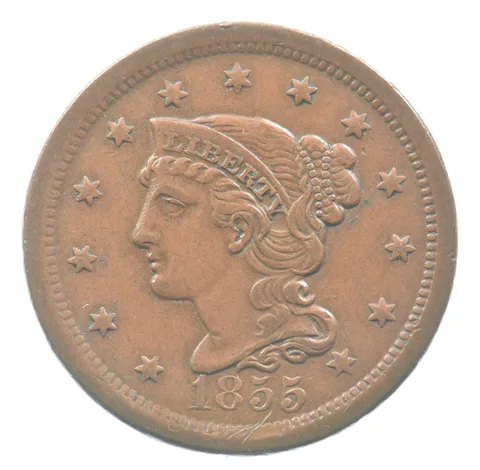 1855 Braided Hair Large Cent Upright 5s *0823