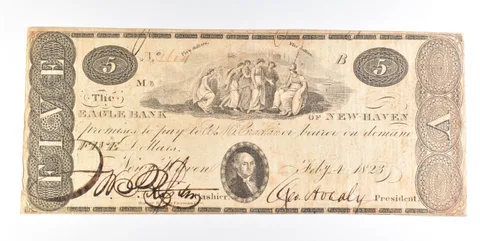 1823 $5 New Haven CT Eagle Bank Obsolete Note *0240