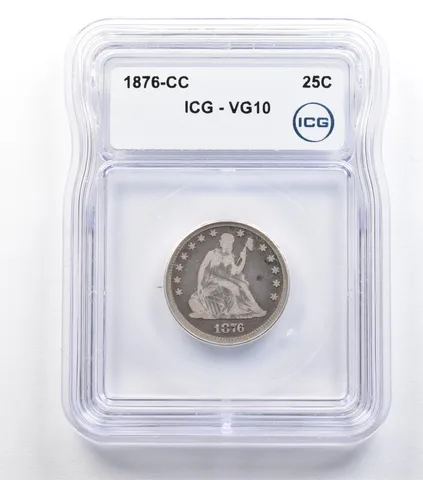 1876-CC Seated Liberty Quarter VG10 ICG *9299