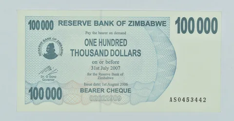 2006 Zimbabwe 100,000 Dollars Bearer Cheque
