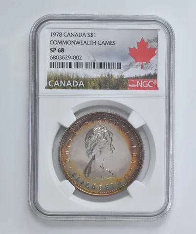 SP68 1978 Canada Silver Dollar Commonwealth Games NGC Beautifully Toned a2977