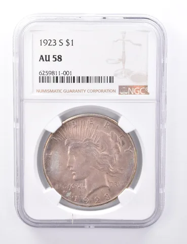 AU58 1923-S Peace Silver Dollar - Graded NGC Beautiful Tone *4441