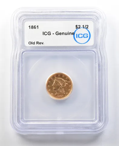 1861 $2.50 Liberty Head Gold Quarter Eagle Old Reverse Genuine ICG *0149