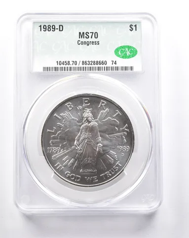 MS70 1989-D Congress Bicentennial Commemorative Dollar CAC CACG *6274