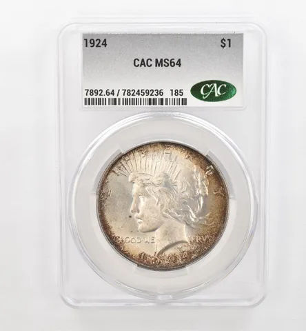 1924 Peace Silver Dollar MS64 CAC CACg Beautiful Tone *0494