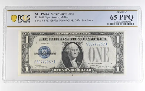 1928 A $1 Silver Certificate Fr#1601 Gem Unc 65 PPQ PCGS *3876