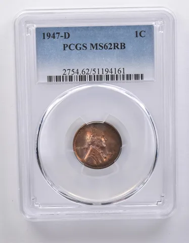 1947-D Lincoln Wheat Cent MS62 RB PCGS Beautiful Tone *7190