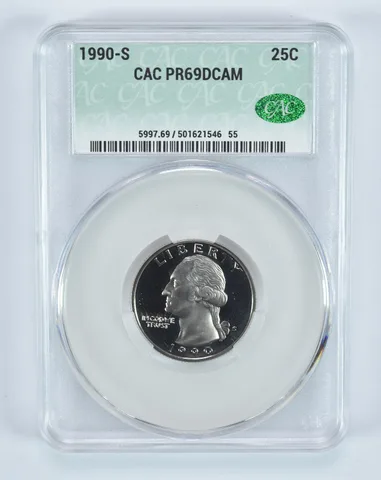 1990-S Washington Quarter PR69 DCAM CAC CACg