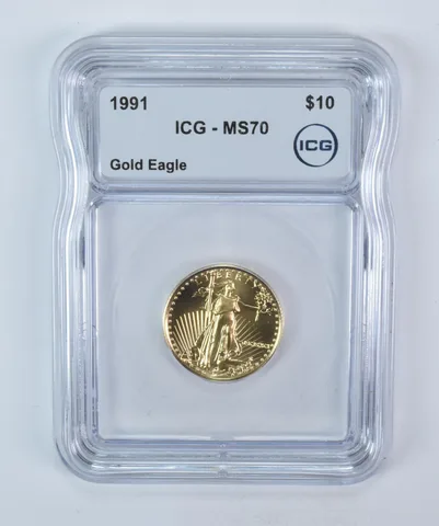 1991 $10 American Gold Eagle 1/4 Oz Gold MS70 ICG