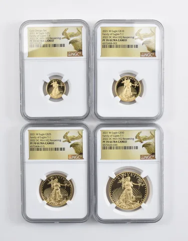 Set 2021-W $5/$10/$25/$50 Gold Eagle Type 1 DC Mint PF70 NGC Low Pop *9378