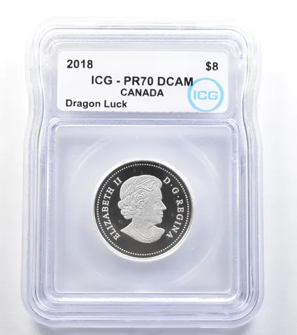 2018 Canada 8 Dollars Dragon Luck 1/4 Oz Silver PR70 DCAM ICG a7920
