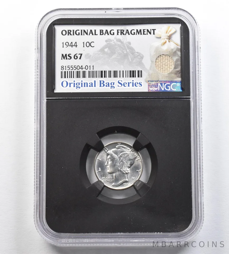 1944 Mercury Dime Original Bag Fragment MS67 NGC *0424