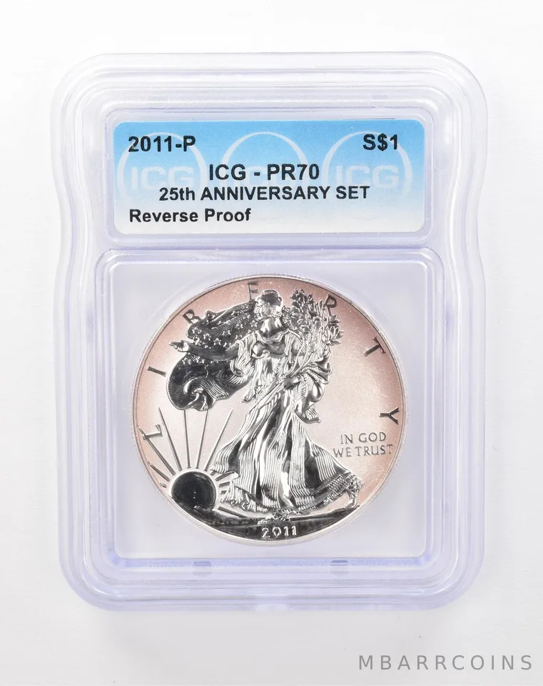 2011-P Silver Eagle 25th Anniversary Set Reverse PR70 ICG Peripheral Tone *9844