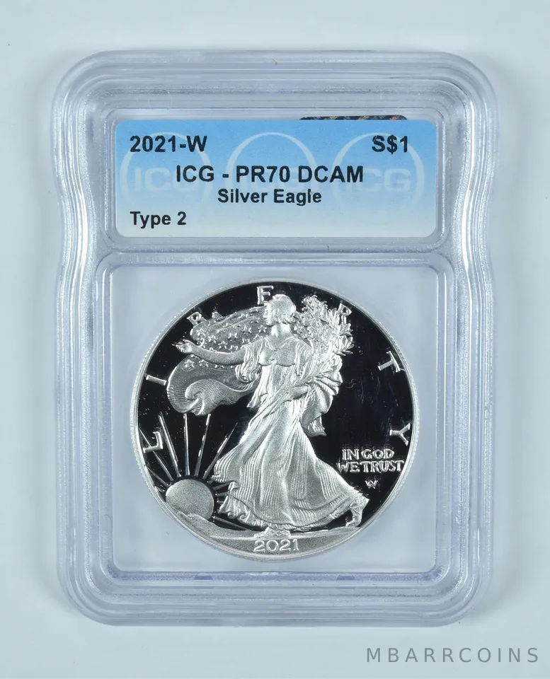 2021-W American Silver Eagle Type 2 PR70 DCAM ICG