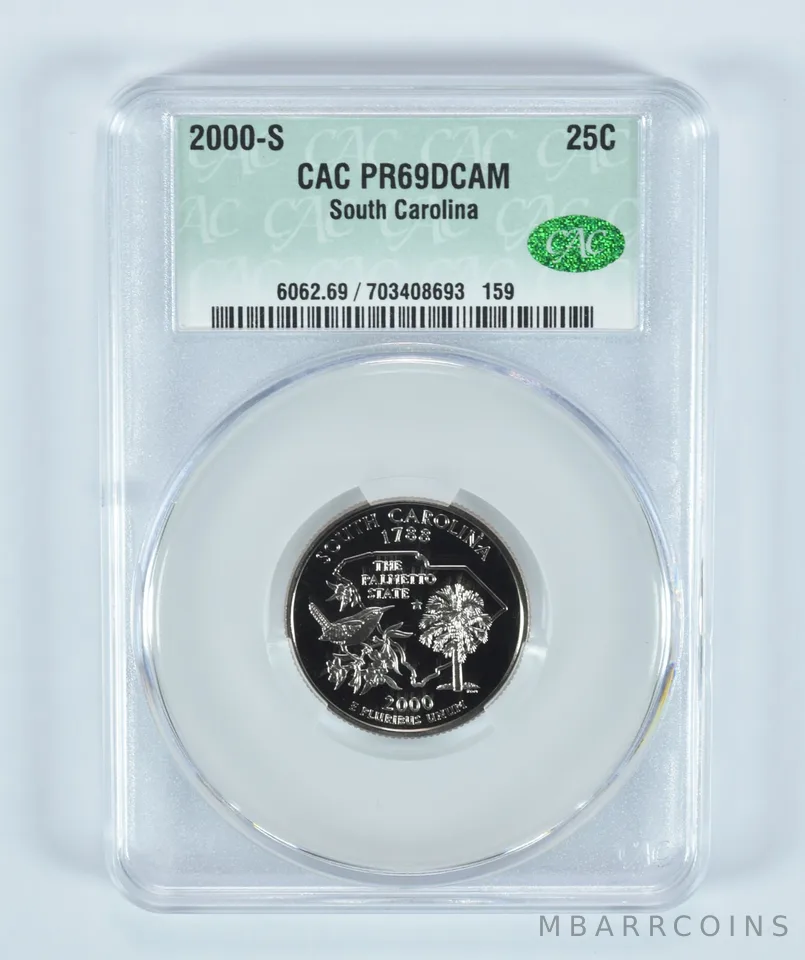 2000-S Washington State Quarter South Carolina PR69 DCAM CAC CACg
