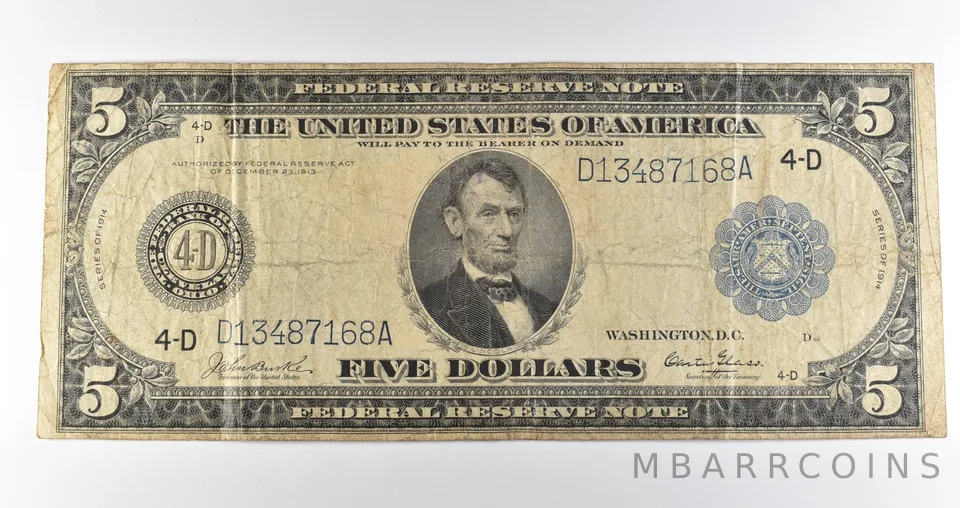 1914 $5 Cleveland OH FRN Large Note Blue Seal *3673