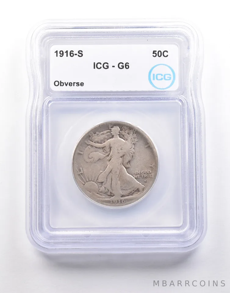 1916-S Walking Liberty Half Dollar G6 Obverse ICG *5104