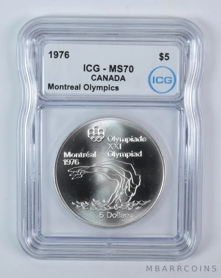 1976 Canada 5 Dollars Silver Montreal Olympics Platform Diving MS70 ICG