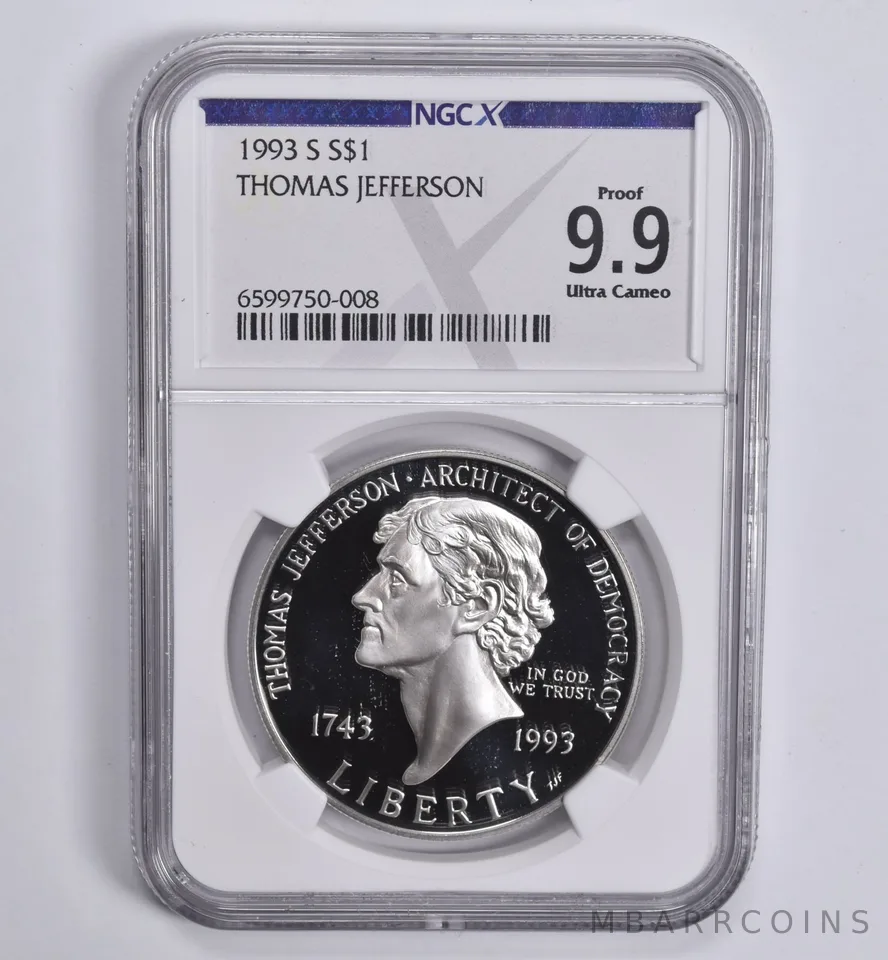 1993-S Thomas Jefferson Commemorative Dollar Proof 9.9 NGC X NGCX