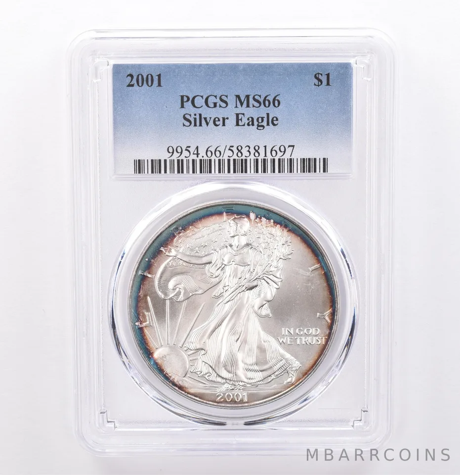2001 American Silver Eagle MS66 PCGS Beautiful Tone *9273