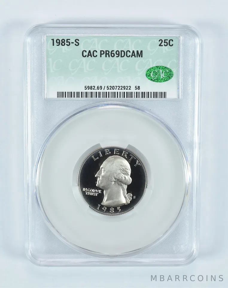1985-S Washington Quarter PR69 DCAM CAC CACg