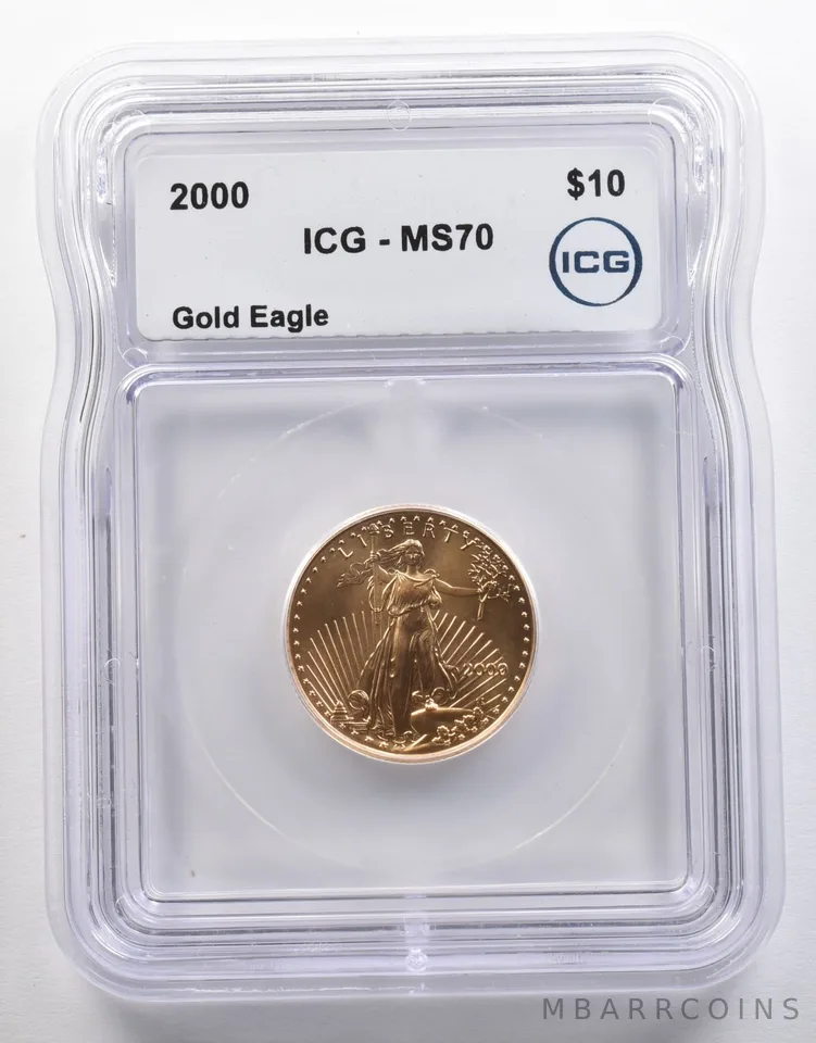 2000 $10 American Gold Eagle 1/4 Oz Gold MS70 ICG