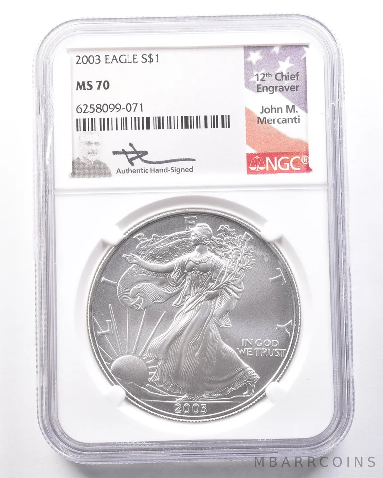 2003 American Silver Eagle Mercanti MS70 NGC *7278