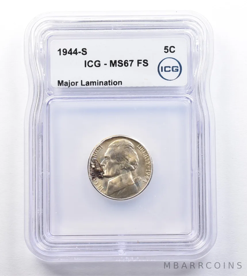 1944-S Jefferson Nickel Mint Error Major Lamination MS67 FS ICG *2034
