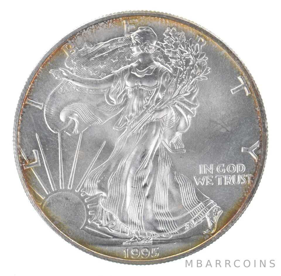 Beautiful Toned - 1995 American Silver Eagle 1 Troy Oz .999 Fine Silver *111
