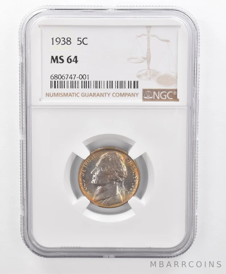 1938 Jefferson Nickel MS64 NGC Beautiful Tone *2679
