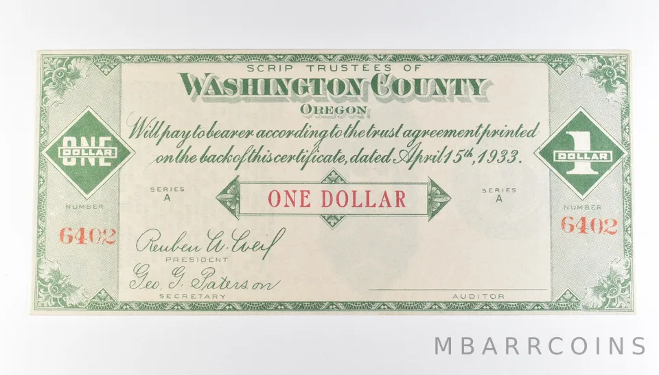 1933 $1 Washington County OR Scrip *9767