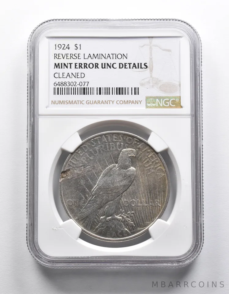 MINT ERROR UNC Details 1924 Peace Silver Dollar REV Lamination NGC *1907