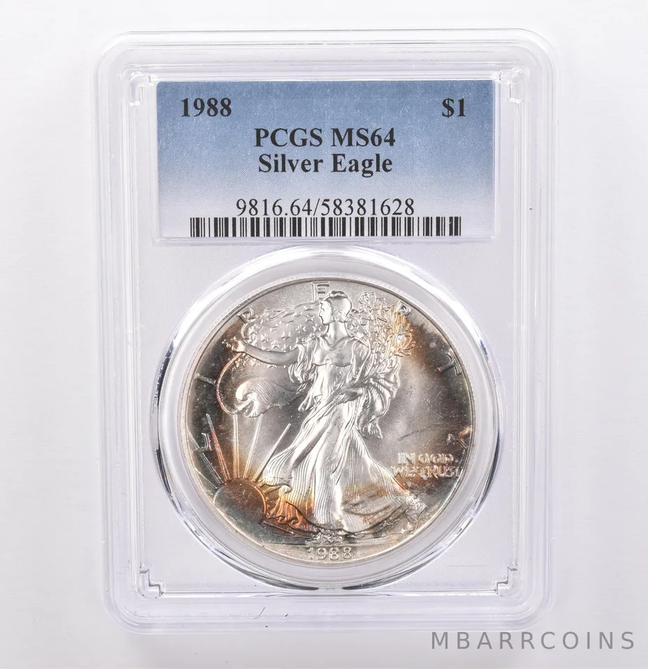 1988 American Silver Eagle MS64 PCGS Beautiful Tone *9267