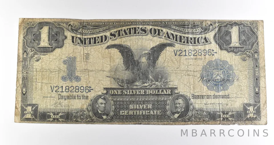 1899 $1 Silver Certificate Black Eagle Blue Seal Large Note *4493