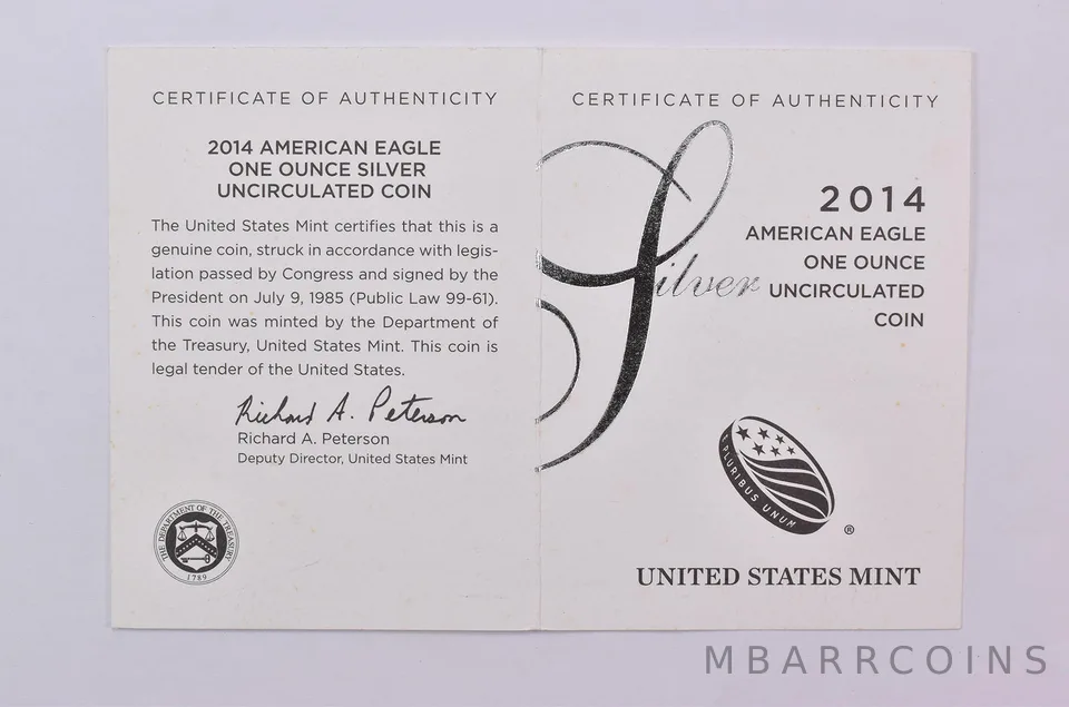 COA 2014-W Burnished Silver Eagle