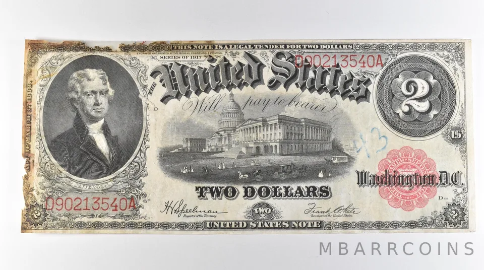 1917 $2 Legal Tender Large Note Red Seal *3077
