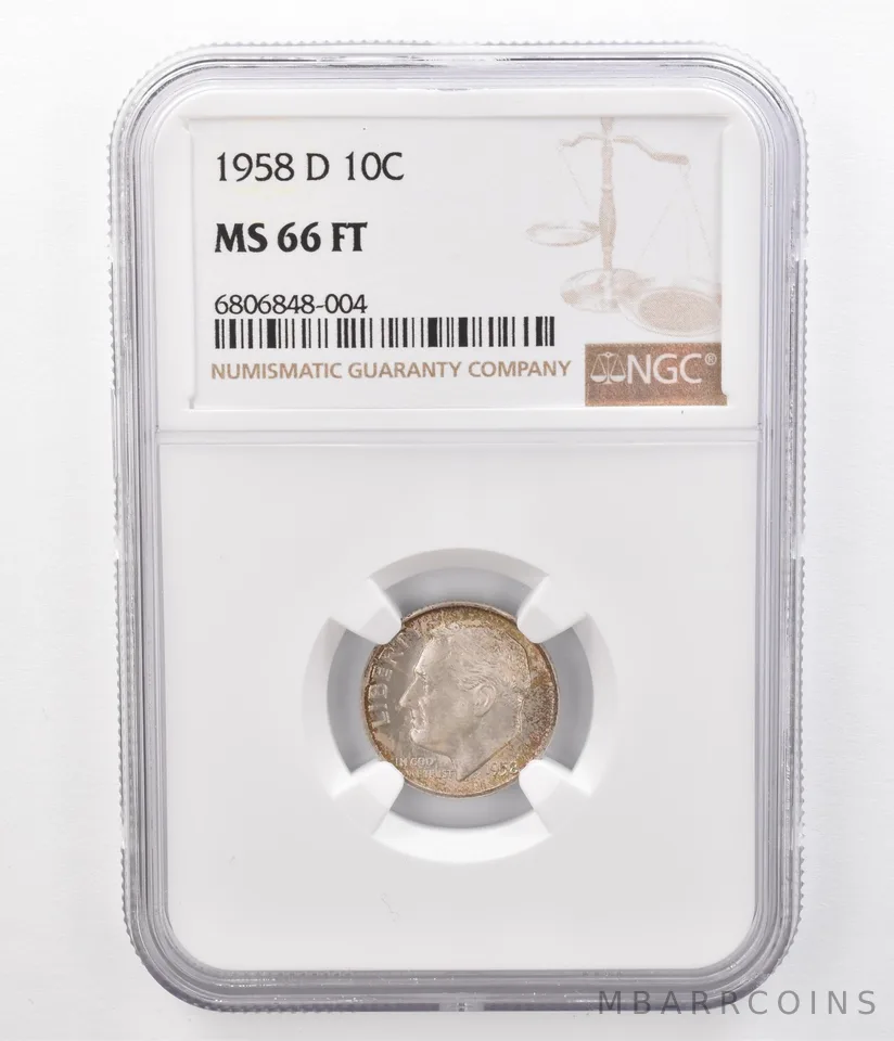1958-D Roosevelt Dime MS66 FT NGC Beautifully Toned *8646