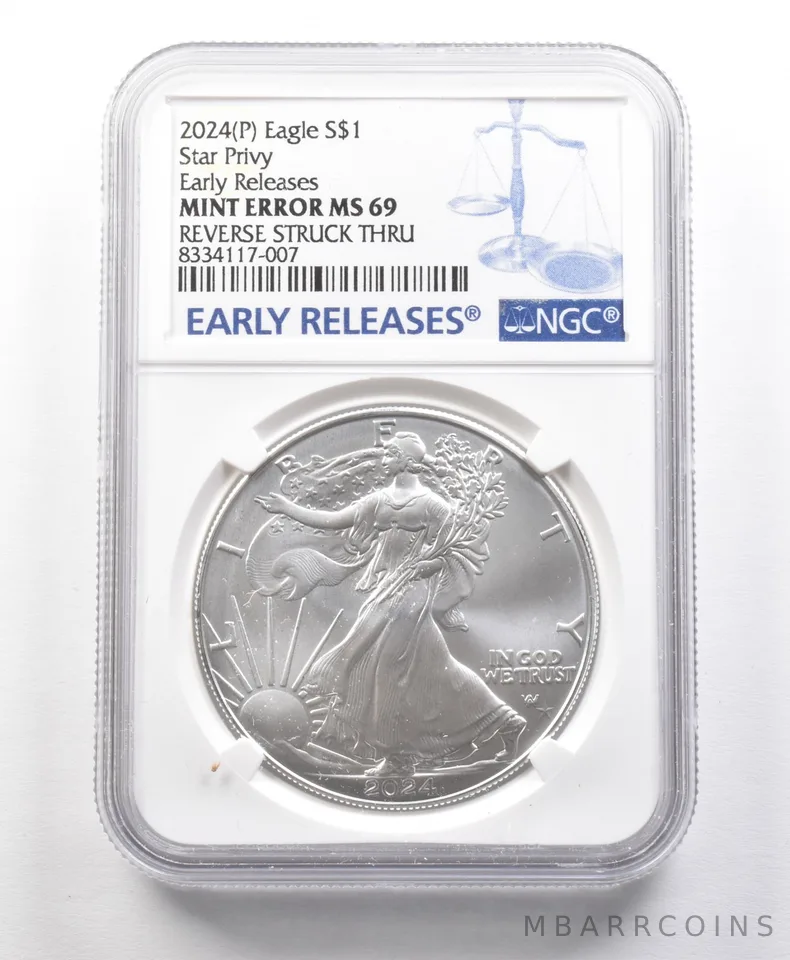 2024 (P) Silver Eagle Star Privy ER Mint Error REV Struck Thru MS *5663