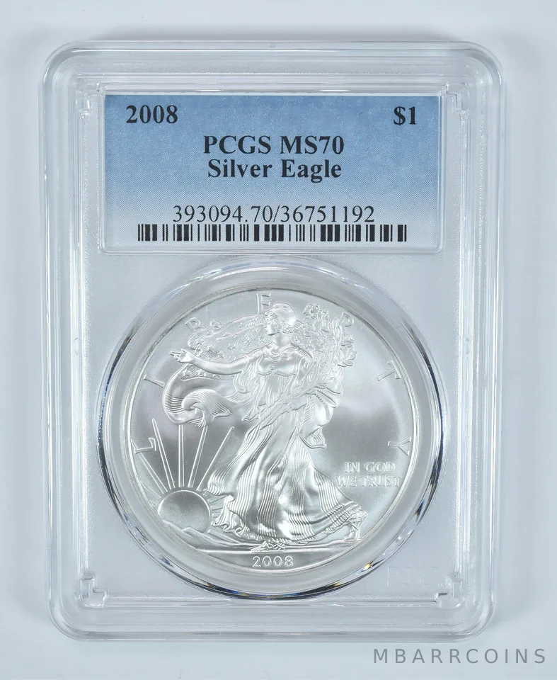 2008 American Silver Eagle MS70 PCGS Blue Label
