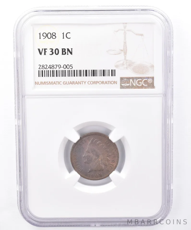 1908 Indian Head Cent VF30 BN NGC Beautiful Tone *9312