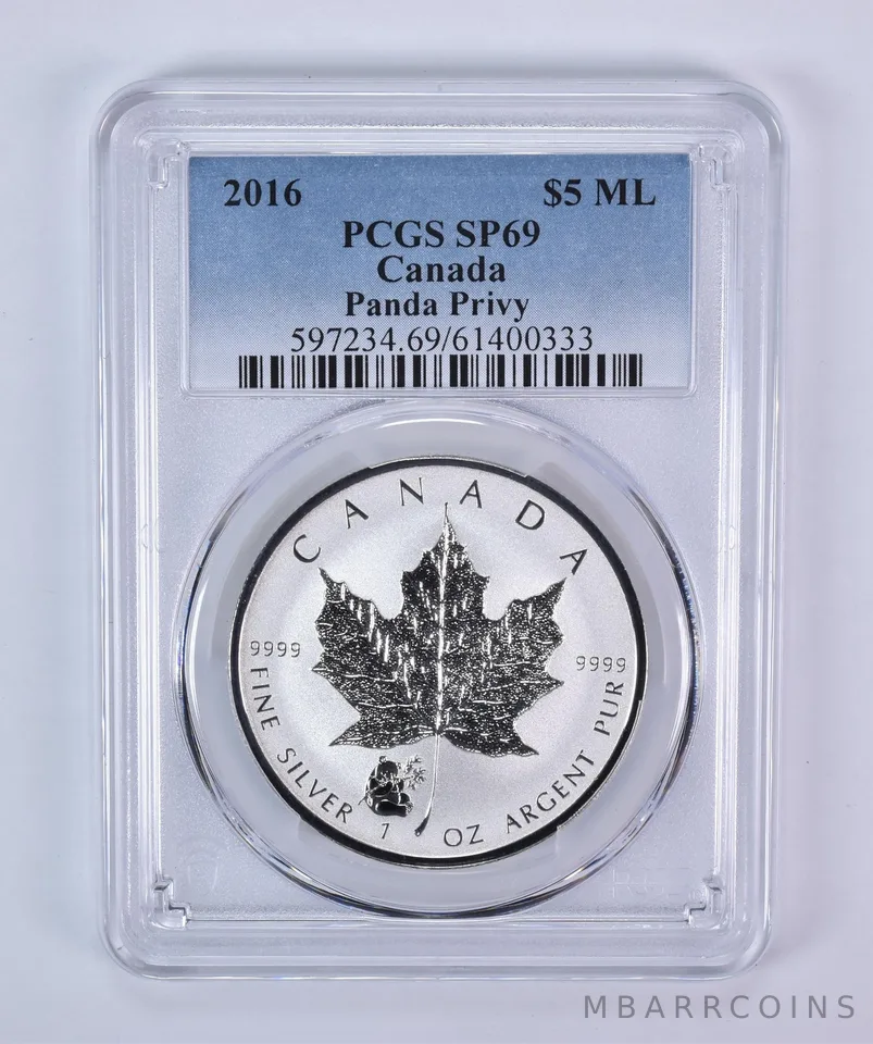 2016 Canada 5 Dollars Silver Maple Leaf Panda Privy SP69 PCGS Blue Label