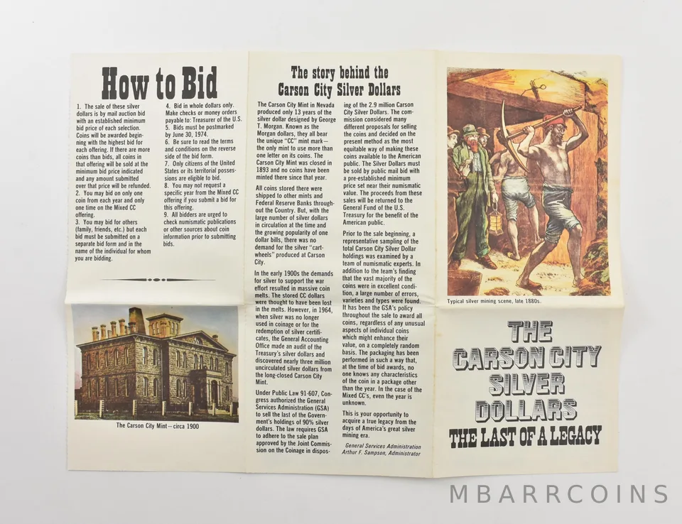GSA The Carson City Silver Dollars Morgan CC Legacy Brochure *9802
