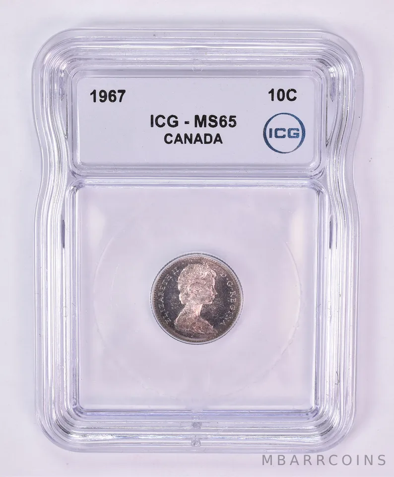 1967 Canada 10 Cents MS65 ICG Beautiful Tone *1174